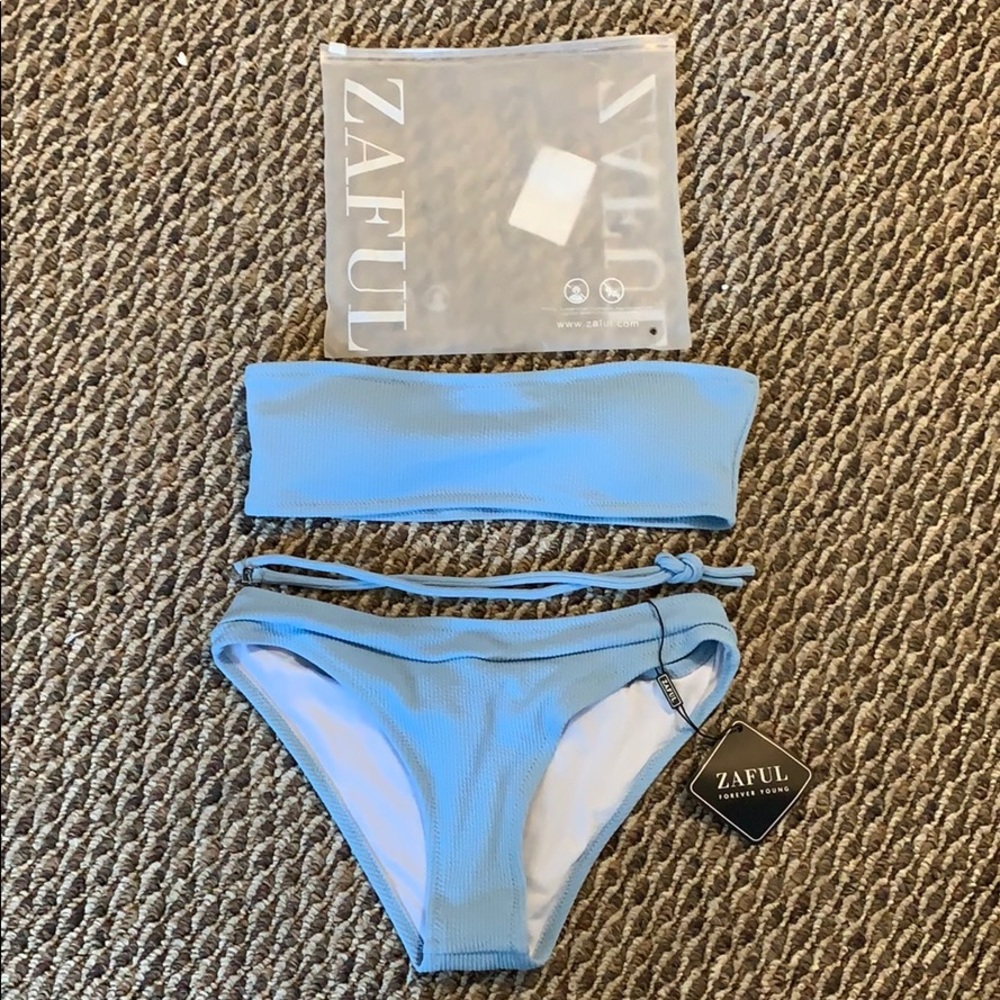 Two piece baby blue bathing suit